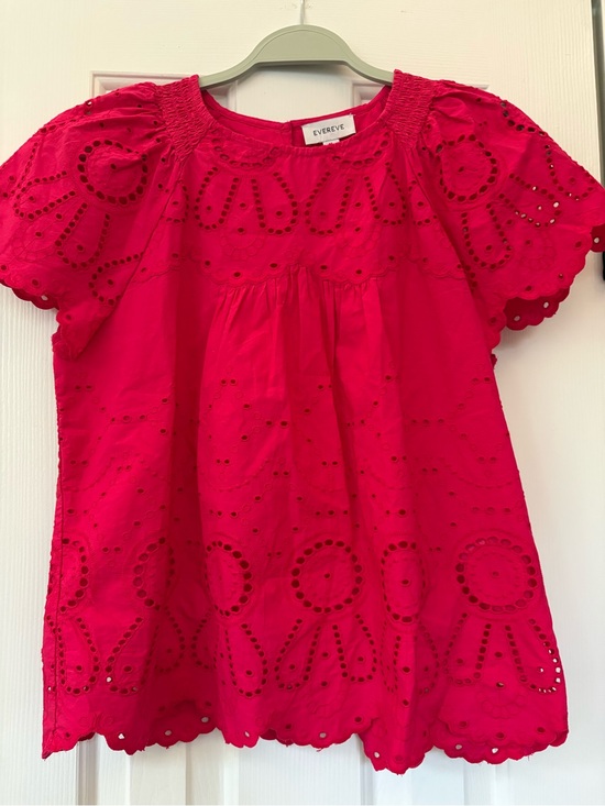 Evereve Tops - Evereve Bright Pink Eyelet Short Sleeve Blouse